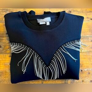Rhinestone fringe black sweatshirt